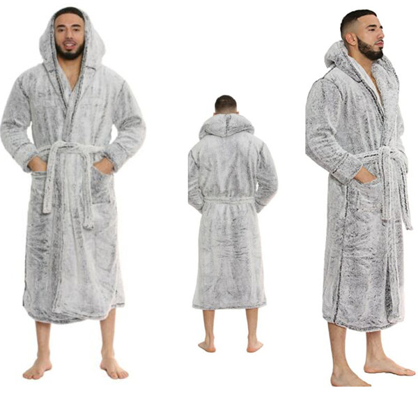 Belfry Bathroom Mens Hooded Dressing Gown Plush Fluffy Soft Warm Fleece ...